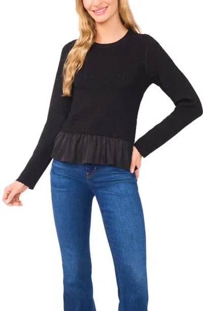 Ted Baker Irene Pointelle Crewneck Peplum Sweater In Rich Black