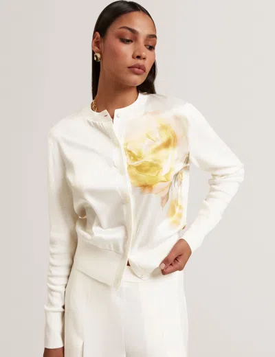 Ted Baker Isalda - Printed Woven Front Cardigan In White
