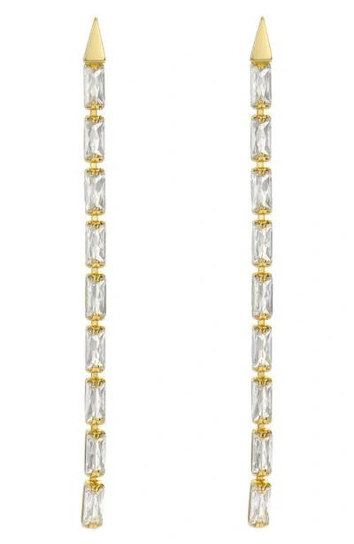 Ted Baker Isalie Cubic Zirconia Baguette Linear Drop Earrings In Gold Tone/clear Crystal