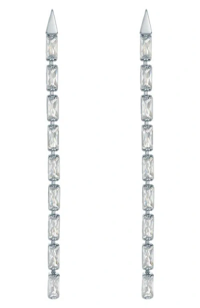 Ted Baker Isalie Cubic Zirconia Baguette Linear Drop Earrings In Silver Tone/clear Crystal