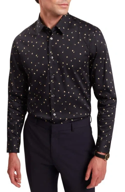 Ted Baker Iskran Floral Print Stretch Cotton Button-up Shirt In Black