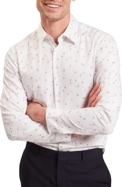 Ted Baker Iskran Floral Print Stretch Cotton Button-up Shirt In White