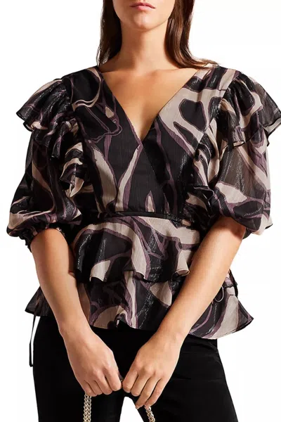 Ted Baker Jasmyna Wrap Ruffled Blouse In Black
