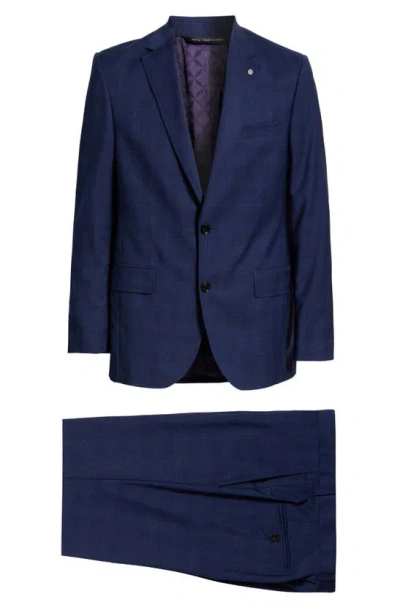 Ted Baker Jay Slim Fit Plaid Wool Suit In Navy