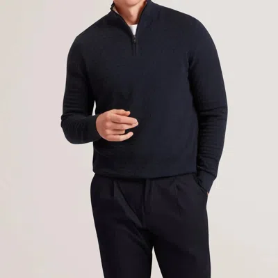 Ted Baker Jeremee Branded Texture Zip Neck Jumper Sweater In Navy In Multi