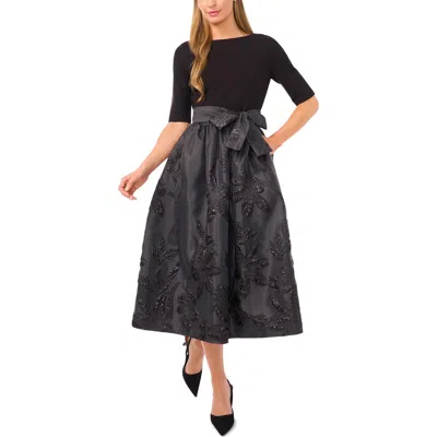 Ted Baker Jesse Metallic Floral Mixed Media Midi Dress In Black