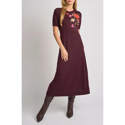 Ted Baker Jina Embroidered Elbow Sleeve Sweater Dress In Brown