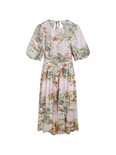 Ted Baker Jonora Floral-print Puff-sleeved Dress In Multi