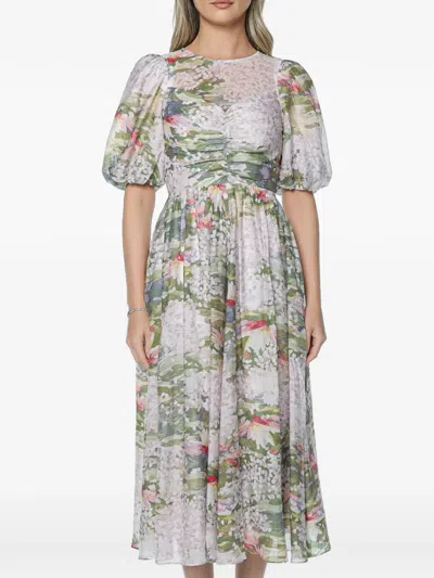 Ted Baker Jonora Floral-print Puff-sleeved Midi Dress In White