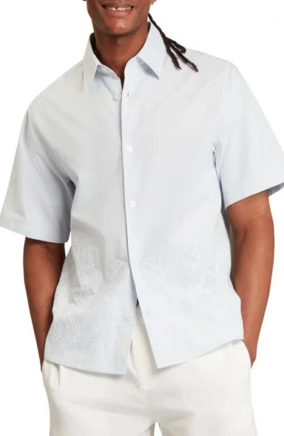 Ted Baker Josefh Print Cotton Short Sleeve Button-up Shirt In Blue