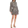 Ted Baker Karliie Bell Long Sleeve Smock Tiered Layers Mini Dress In Black Multi-color In Multi