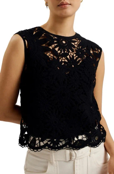 Ted Baker Womens Black Katrnn Floral-crochet Cropped Cotton-blend Top