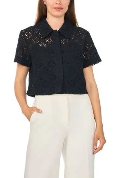 Ted Baker Kena Eyelet Short Sleeve Shirt In Rich Black