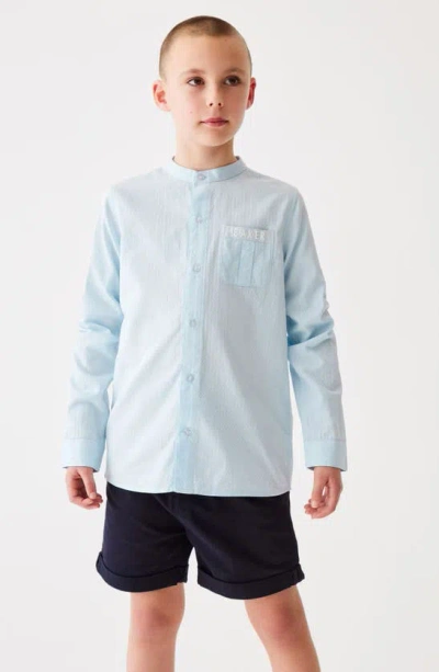 Ted Baker Kids' Band Collar Cotton Button-up Shirt In Blue