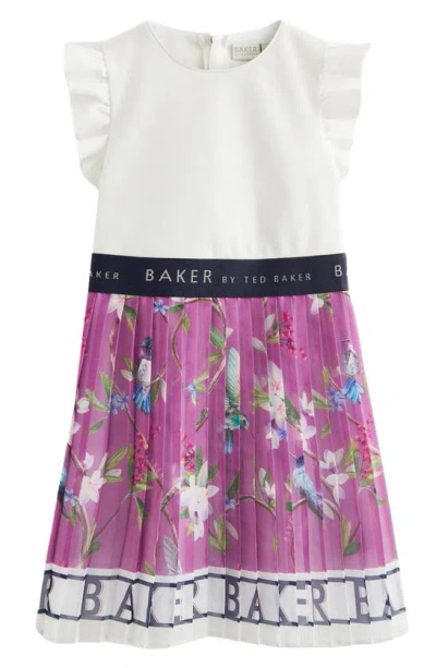 Ted Baker Kids' Floral Mixed Media Dress In Purple