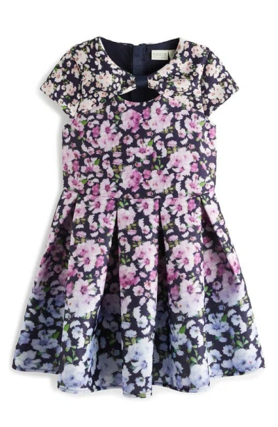 Ted Baker Baker By  Kids' Floral Scuba Crepe Dress In Navy