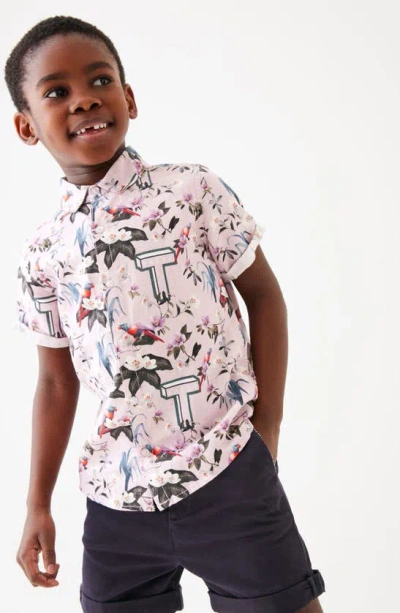 Ted Baker Baker By  Kids' Floral Short Sleeve Linen Blend Button-down Shirt & Stretch Cotton Shorts S In Blue
