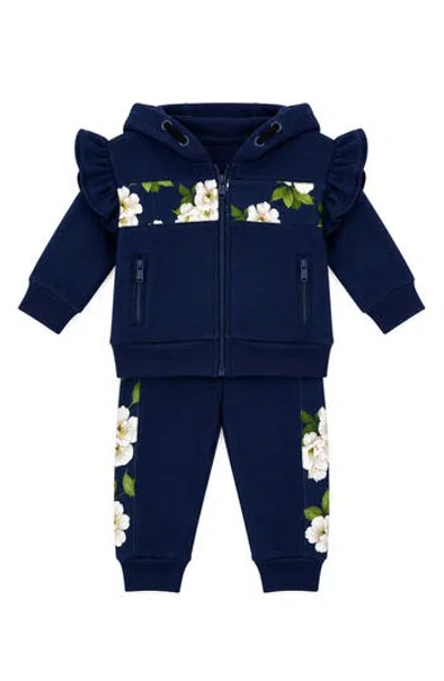 Ted Baker Babies'  Kids' Ruffle Floral Fleece Jacket & Pants Set In Blue