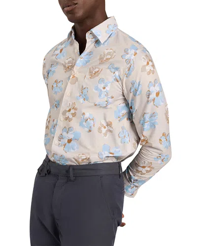 Ted Baker Kingsly Relaxed Painted Floral Print Shirt In Blue