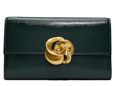 Ted Baker Kira Rose Leather Clutch In Dark Green