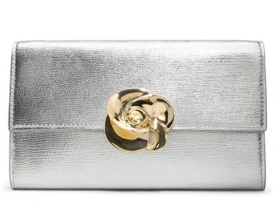 Ted Baker Kira Rose Leather Clutch In Silver Metallic
