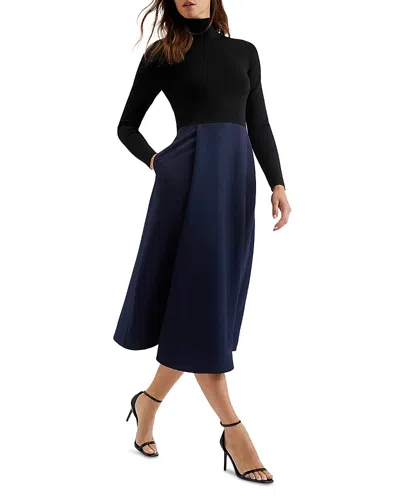 Ted Baker Knit Bodice Wrap Skirt Dress In Black