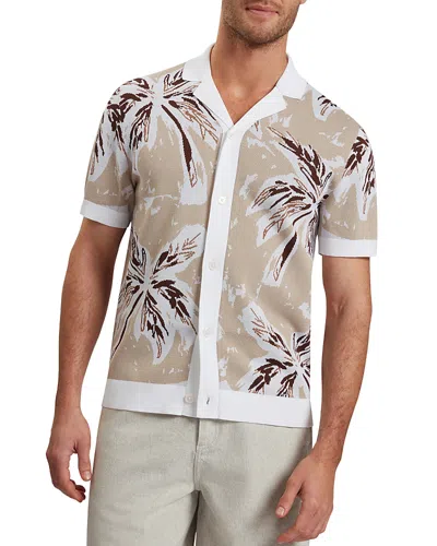 Ted Baker Kyes Short Sleeve Knitted Leaf Regular Fit Button Down Shirt In Neutral