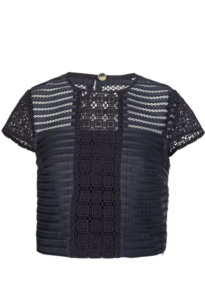 Ted Baker Lace Panelled Black Top In Navy