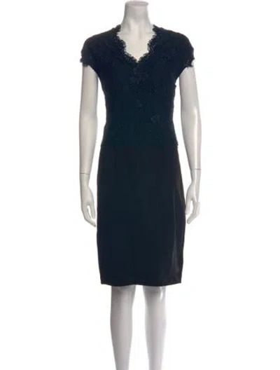 Pre-owned Ted Baker Lace Pattern Knee-length Dress In Black/green