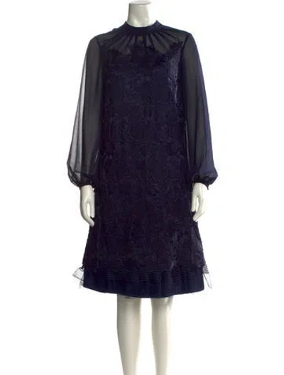 Pre-owned Ted Baker Lace Pattern Midi Length Dress In Blue