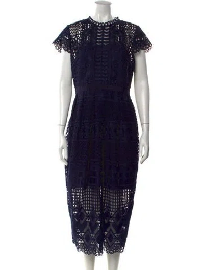 Pre-owned Ted Baker Lace Pattern Midi Length Dress In Blue