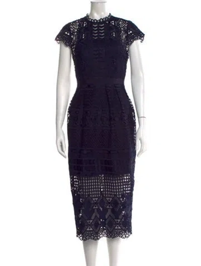 Pre-owned Ted Baker Lace Pattern Midi Length Dress In Blue