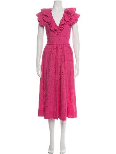Pre-owned Ted Baker Lace Pattern Midi Length Dress In Pink