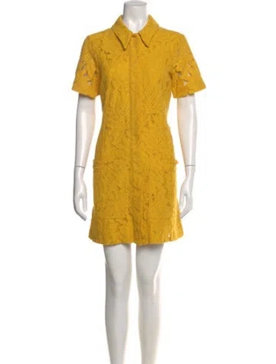 Pre-owned Ted Baker Lace Pattern Mini Dress In Yellow