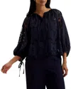 Ted Baker Lace Puffed Sleeve Blouse In Dark Blue