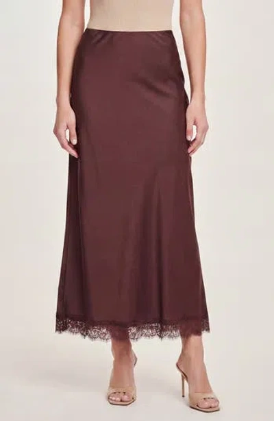 Ted Baker Lace Trim Satin Maxi Skirt In Brown