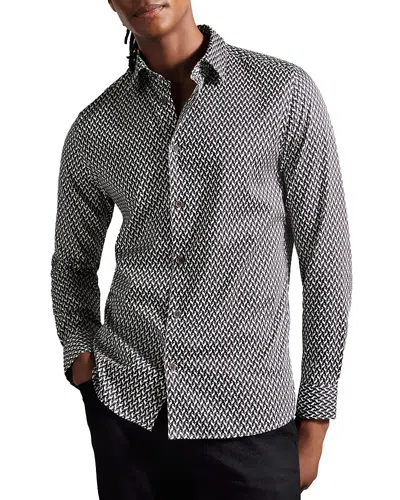 Ted Baker Laceby Slim Fit Geo Print Long Sleeve Shirt In Black