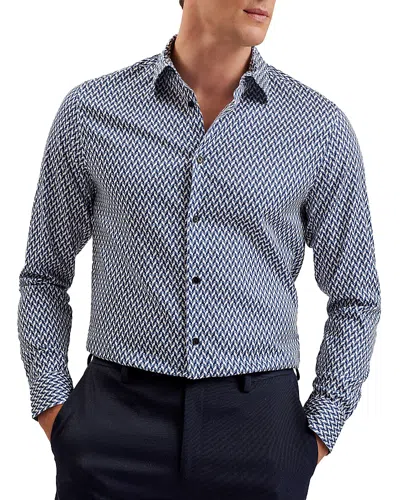 Ted Baker Laceby Slim Fit Geo Print Long Sleeve Shirt In Navy