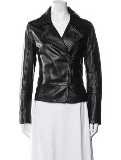 Pre-owned Ted Baker Lamb Leather Biker Jacket In Black