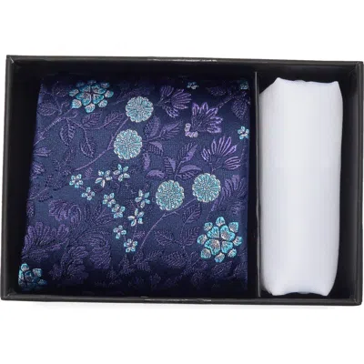 Ted Baker Laurier Floral Silk Blend Tie & Pocket Square Set In Blue