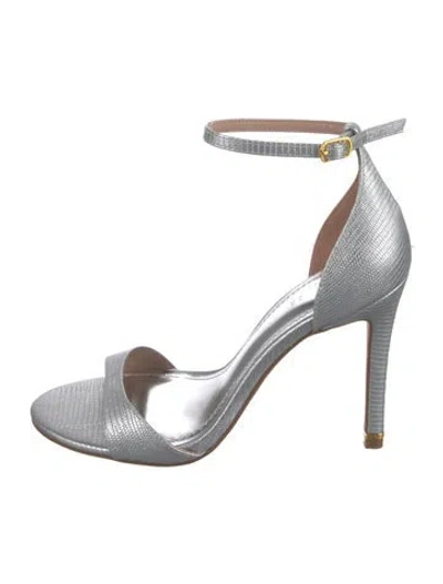 Pre-owned Ted Baker Leather Animal Print Sandals In Silver