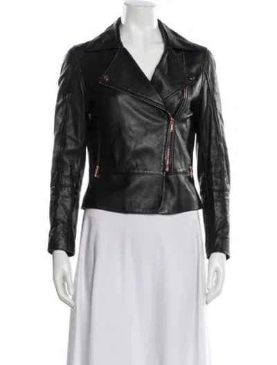 Pre-owned Ted Baker Leather Biker Jacket In Black