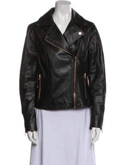 Pre-owned Ted Baker Leather Biker Jacket In Black