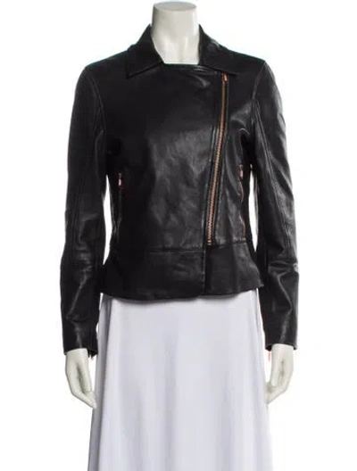 Pre-owned Ted Baker Leather Biker Jacket In Black