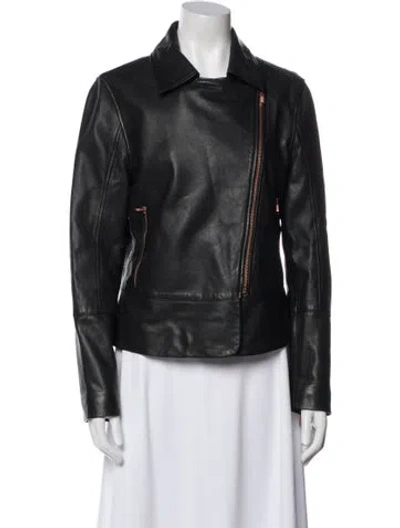 Pre-owned Ted Baker Leather Biker Jacket In Black