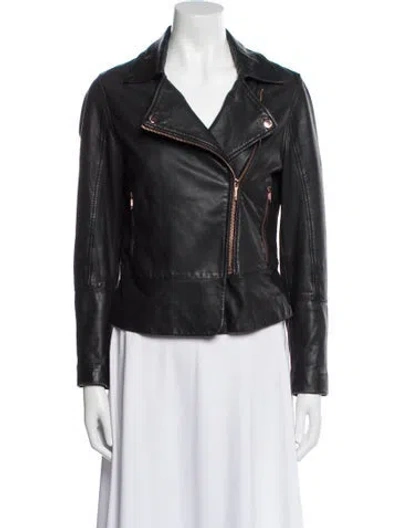 Pre-owned Ted Baker Leather Biker Jacket In Black