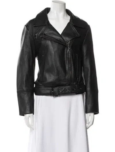 Pre-owned Ted Baker Leather Biker Jacket In Black
