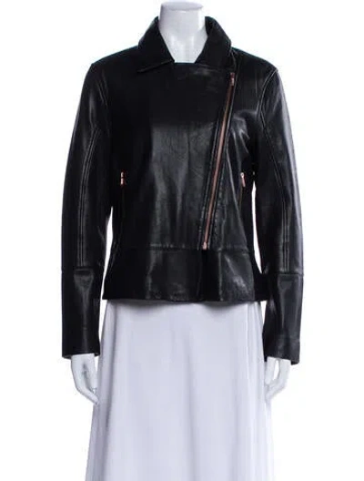 Pre-owned Ted Baker Leather Biker Jacket In Black