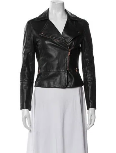 Pre-owned Ted Baker Leather Biker Jacket In Black