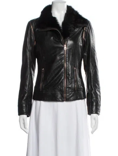 Pre-owned Ted Baker Leather Biker Jacket In Black